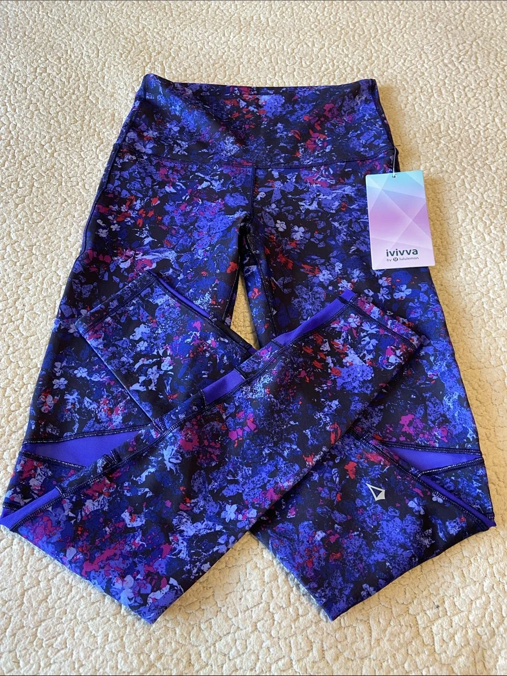 Ivivva rhythmic tight tech mesh vibrant floral print breathable Size 14 Girls